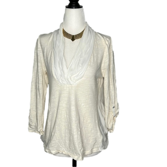 ANTHROPOLOGIE Deletta Long Sleeve Ivory Blousy V Neck - Picture 1 of 15
